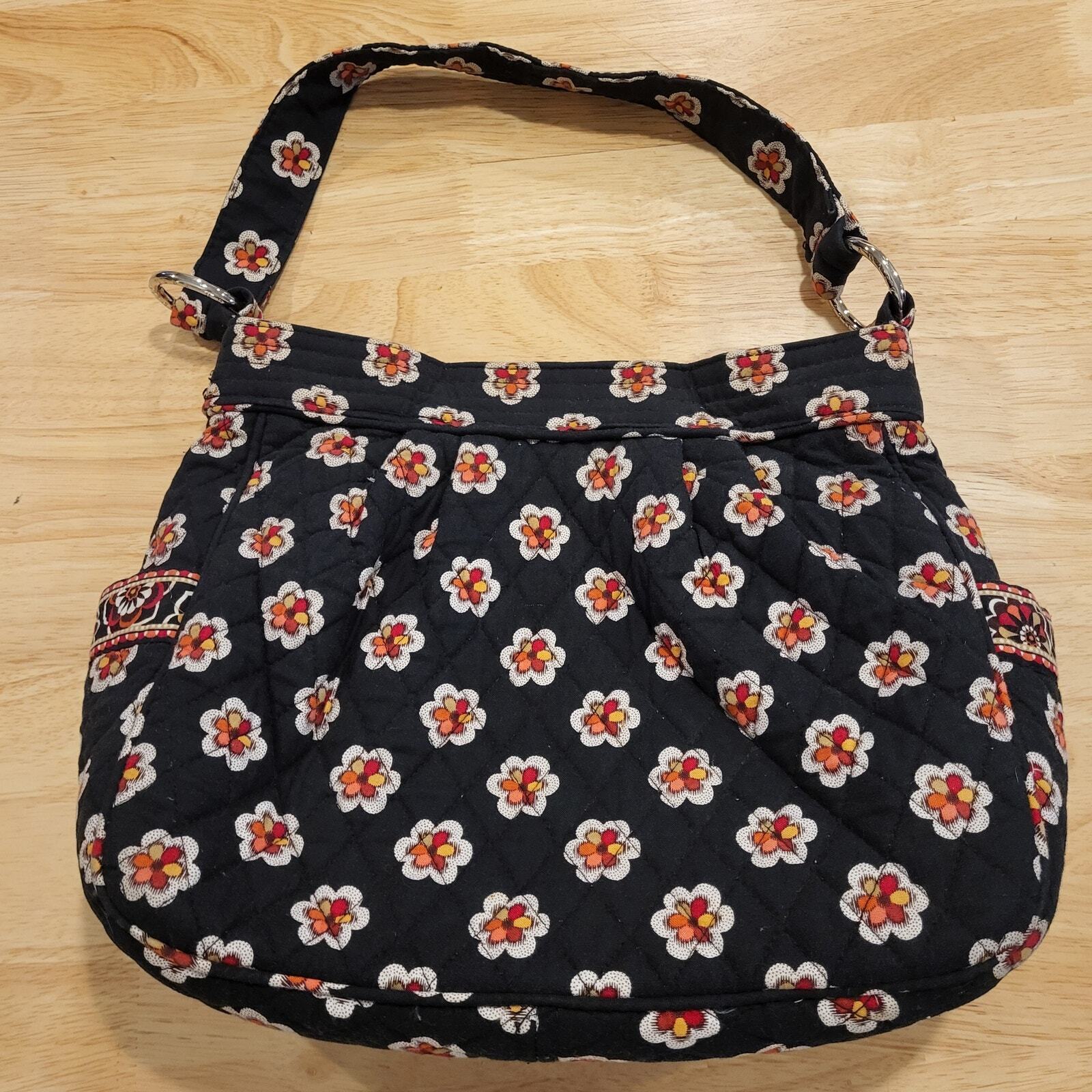 Black Vera Bradley Floral Bag Silver Hardware Plaid Lining 
