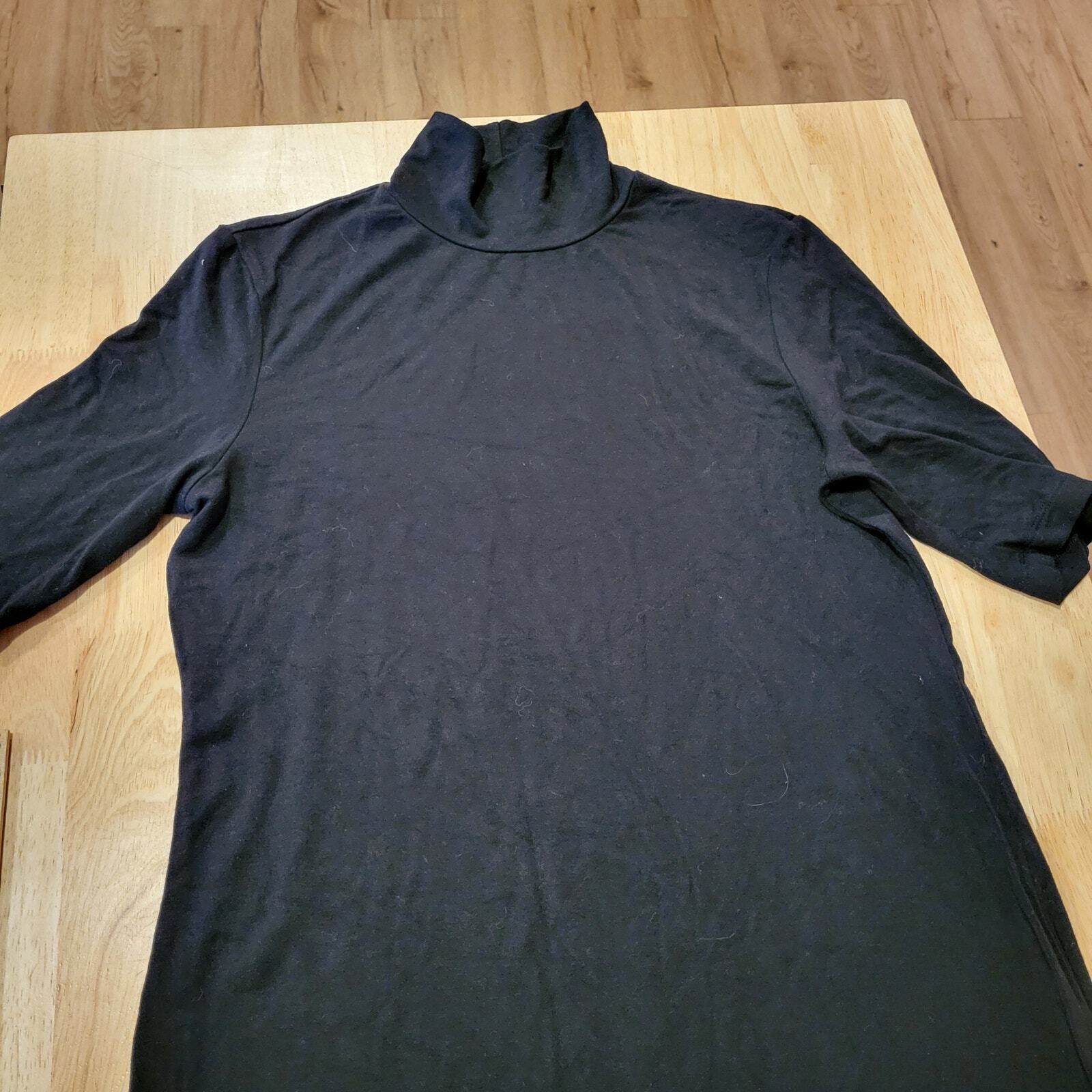 Ralph Lauren Black Maxi T-shirt Dress Bodycon Mock Neck Short Sleeve M Rayon 