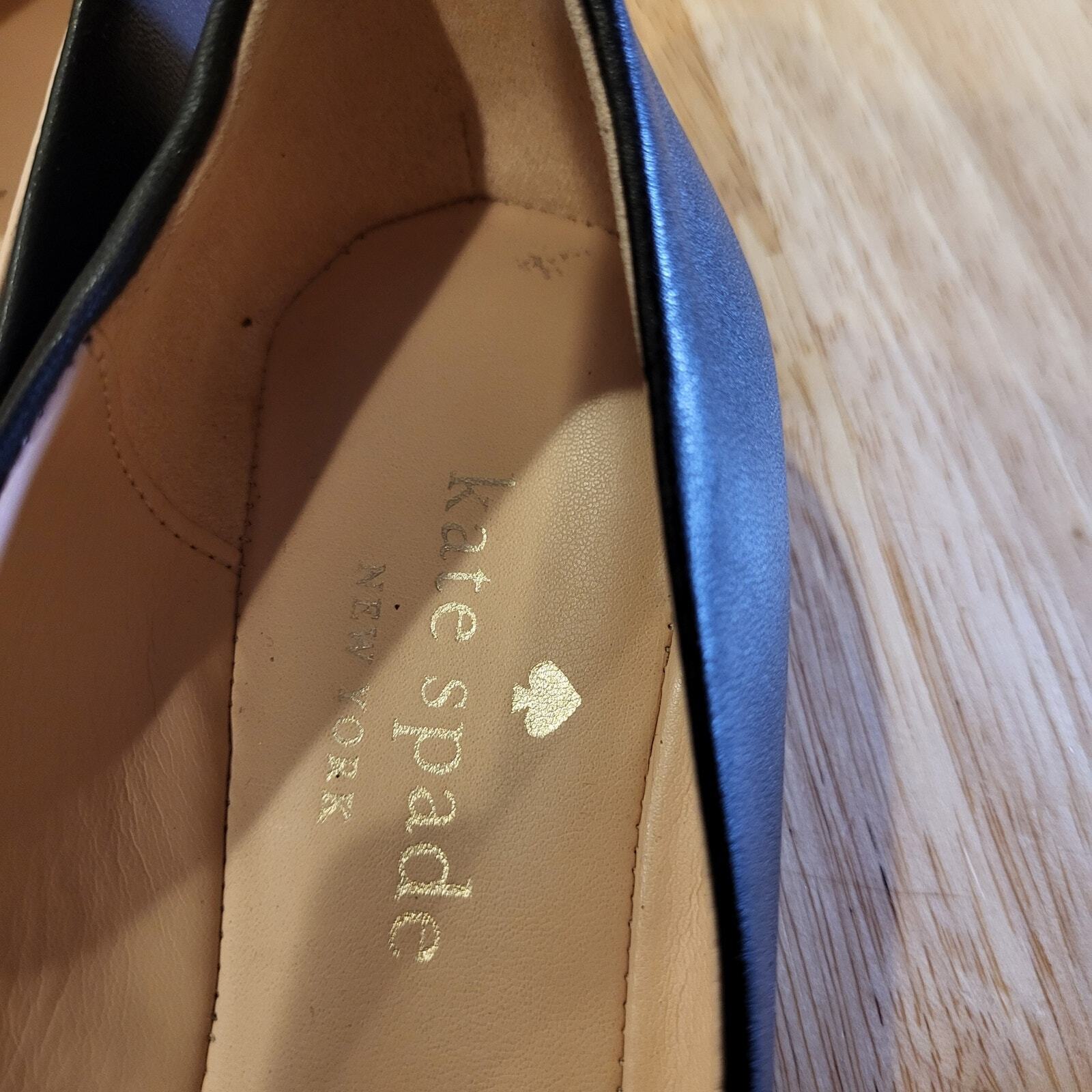 Kate Spade Black Leather Payton  Ballet Flats Silver Hardware Sz. 7 Rubber Sole