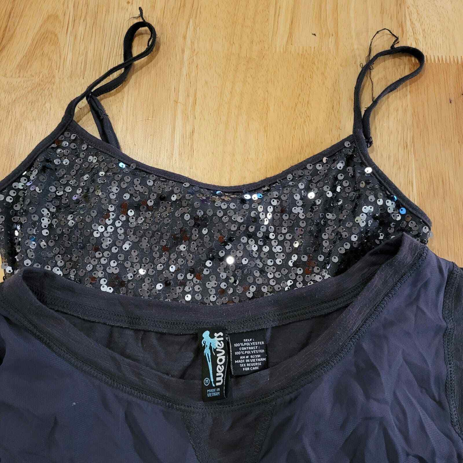 Vintage Weavers Two Piece Top Sequin Tank Mesh Transparent Top Gray Small