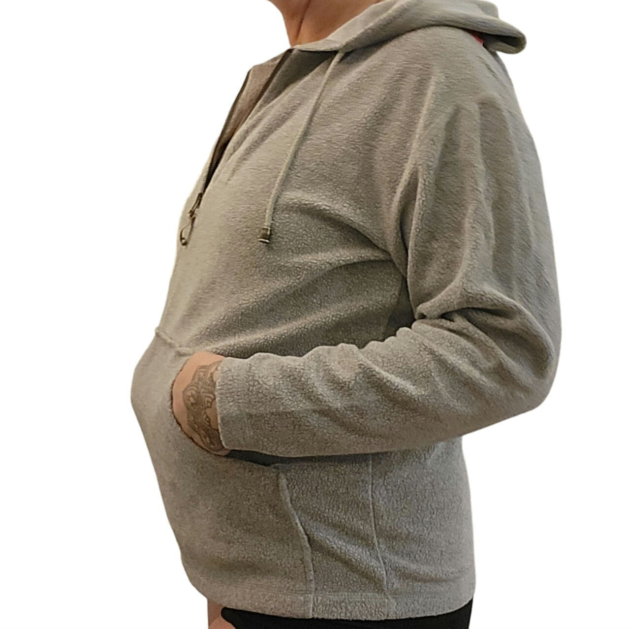 Heather Gray St. John's Bay Cotton Blend 1/4 Zip Hoodie Pocket Small 22" P2P