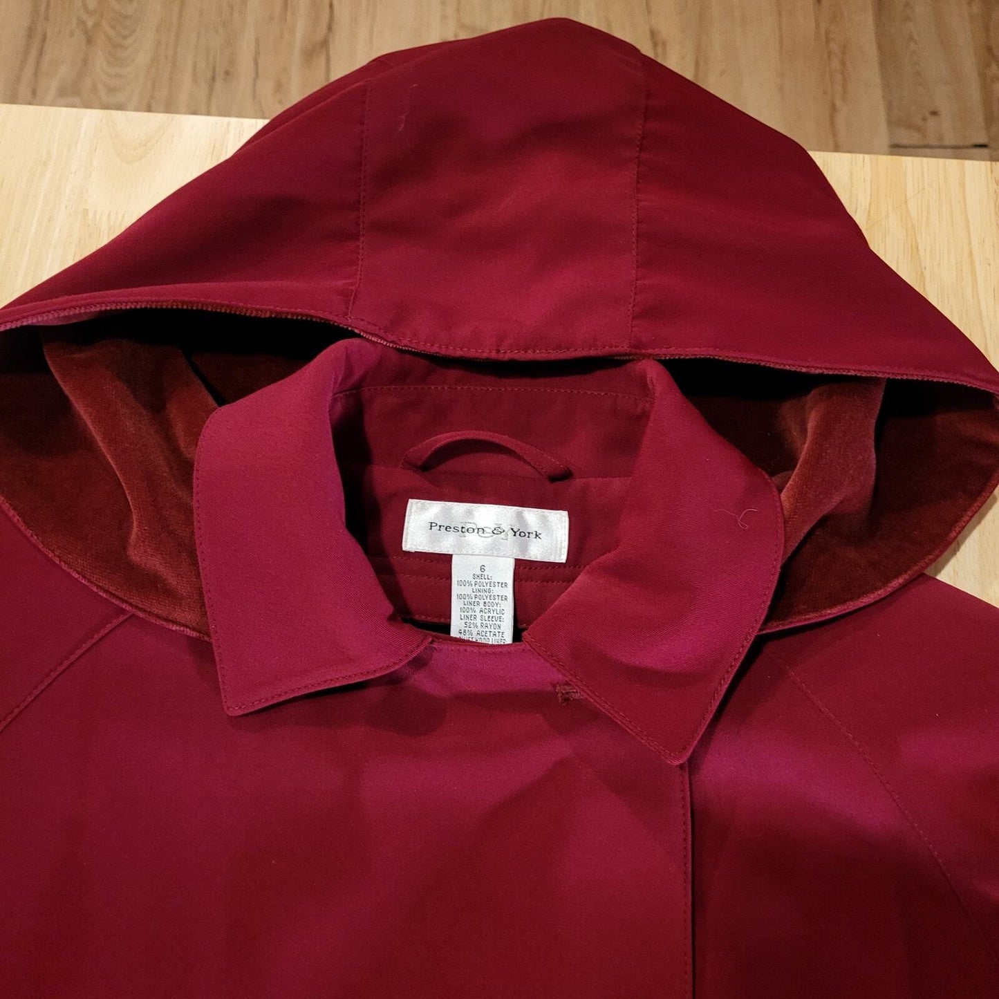 Preston & York Red Hooded Trench Removable Lining Size 6 24" P2P