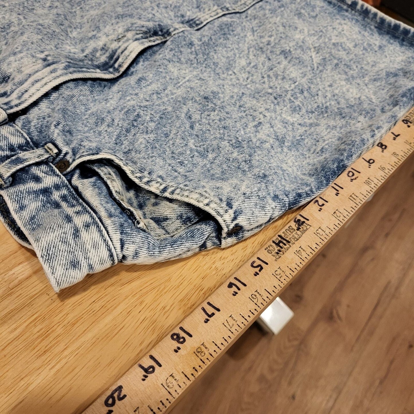 Vintage Acid Wash Sunset Blues Pencil Skirt Knee Denim Pocket 22" Waist