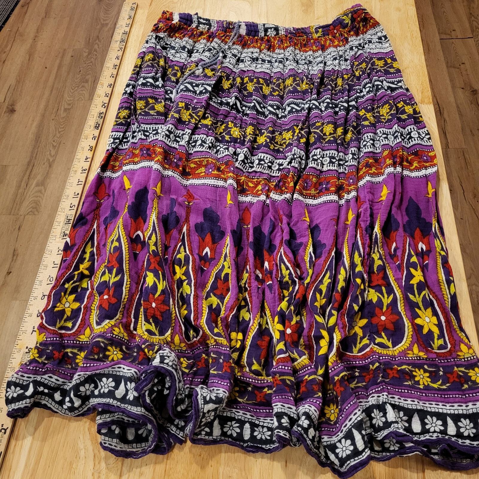 Lot of 2 Hippie Skirts Cotton Peasent Elastic Waist Long Bohemian Medium