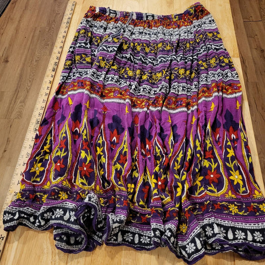 Lot of 2 Hippie Skirts Cotton Peasent Elastic Waist Long Bohemian Medium