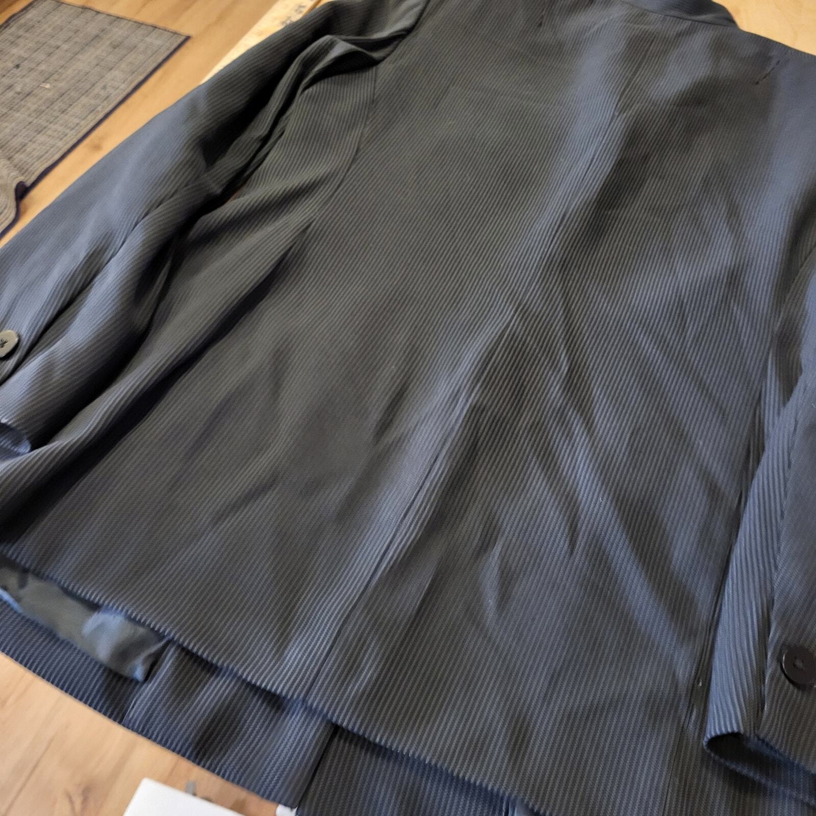 DKNY Donna Karen Wool Mandarin Collar Invisible Button Pinstripe Coat 8