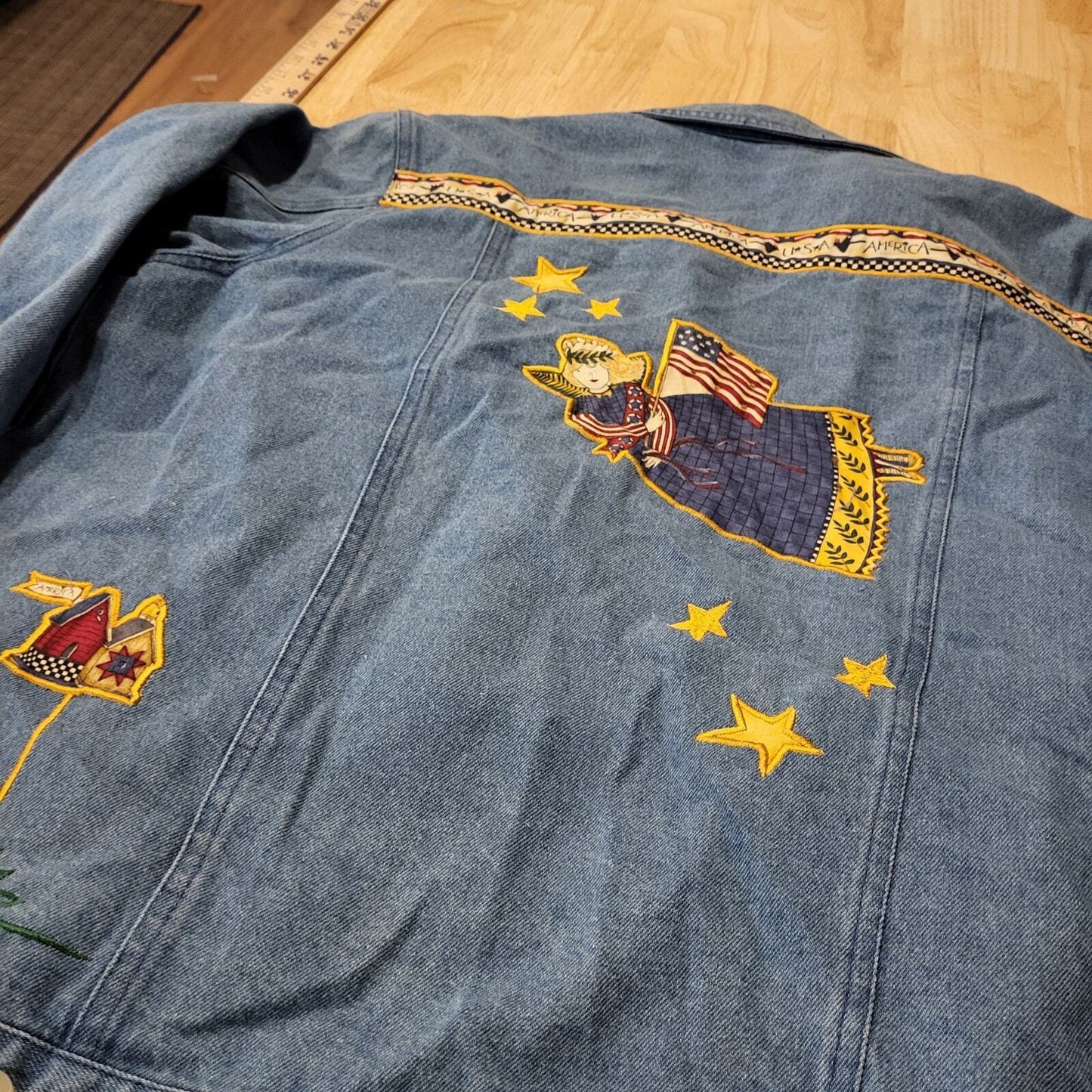 The Quacker Factory America Embroidered Jean Jacket Small