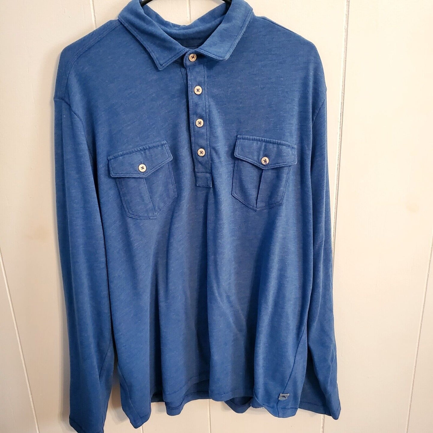 Tommy Bahama 3/4 Button Blue Jersey Long Sleeve Men's Shirt