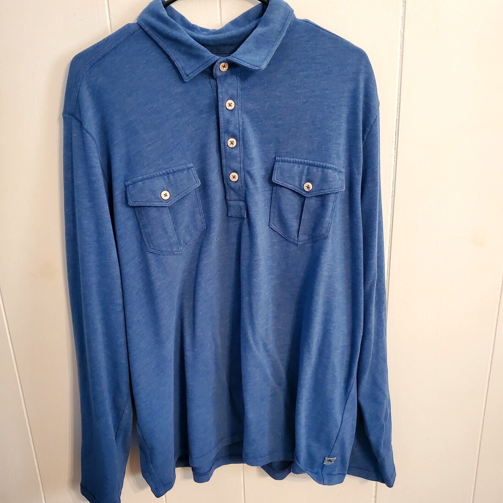 Tommy Bahama 3/4 Button Blue Jersey Long Sleeve Men's Shirt