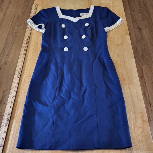Vintage Petite Sophisticates Blue & White Sailor 50's Pencil Size 2 rayon linen