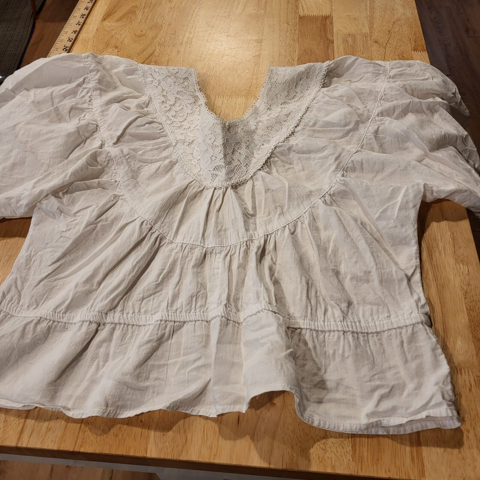 Byer California Cotton Lace Wing Sleeve White Blouse 19" Pit2Pit Small