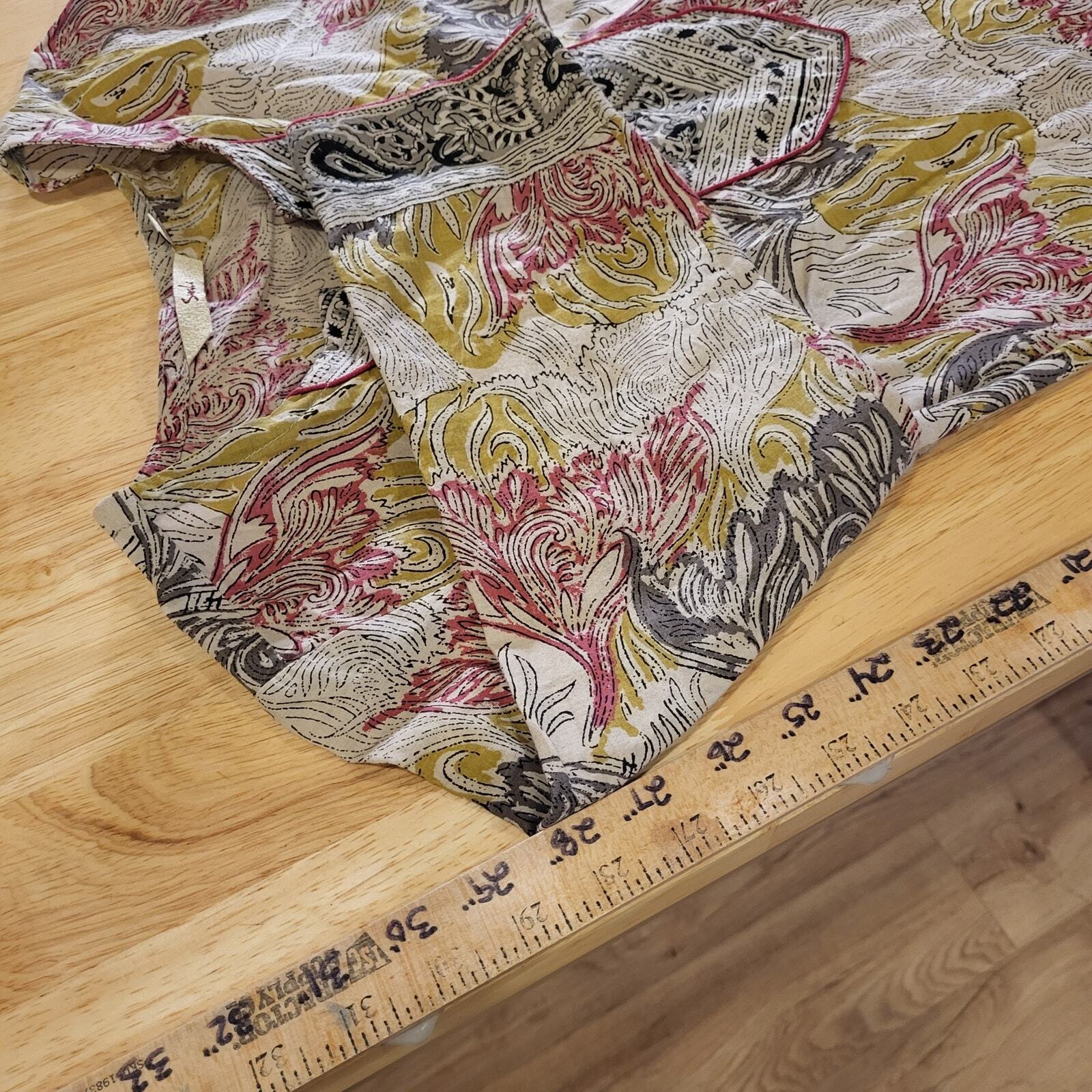 Cotton India Printed Blouse Woven 3/4 Sleeve Small