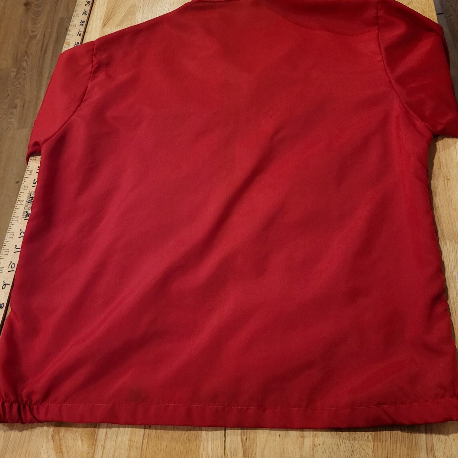Red Nylon Vintage Jacket Zip 22" Pit to Pit Stripe Melroe Bobcat