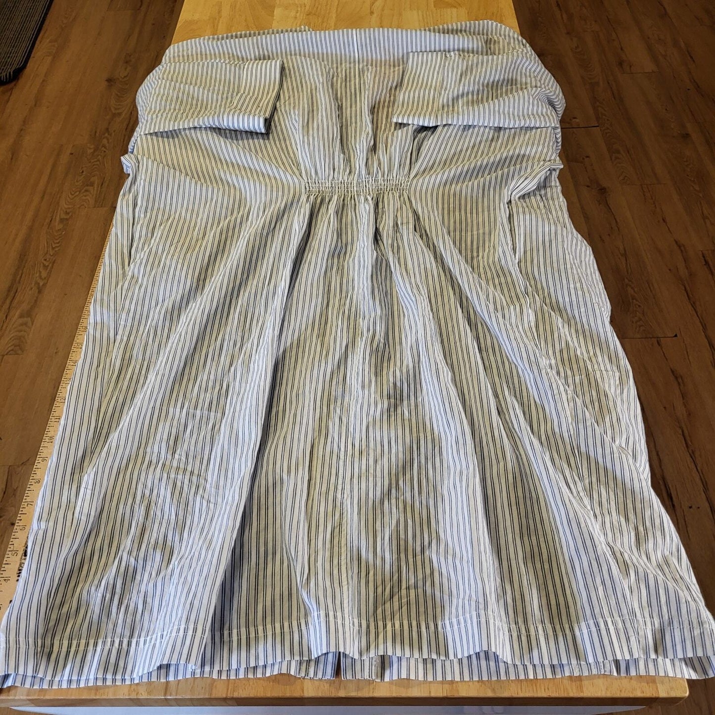 Zara White Striped Cotton Shirt Dress Gathered Back Pockets Small