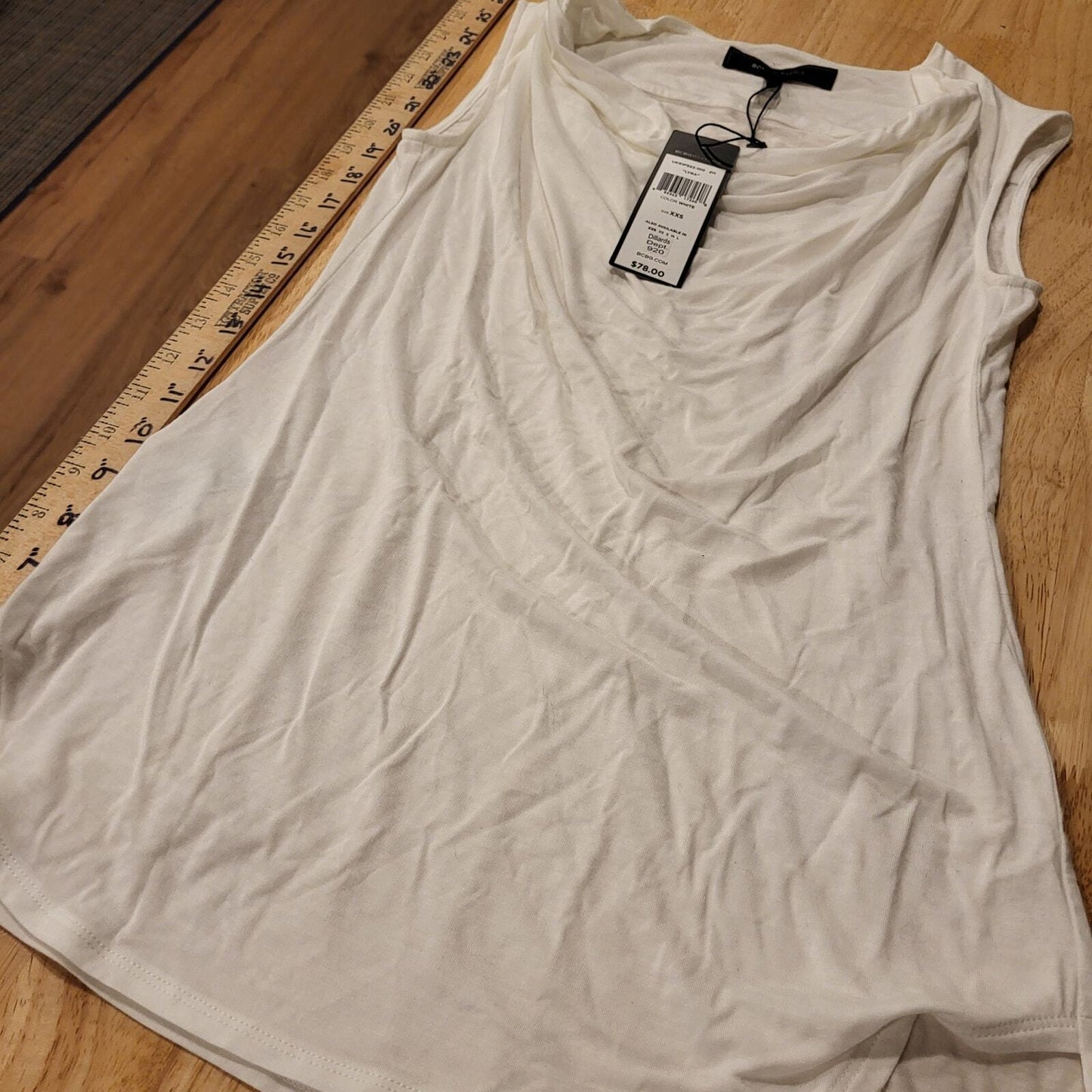 NWT BCBGMAXAZRIA XXS Lyra White Sleeveless Cowl Neck Knit T-Shirt