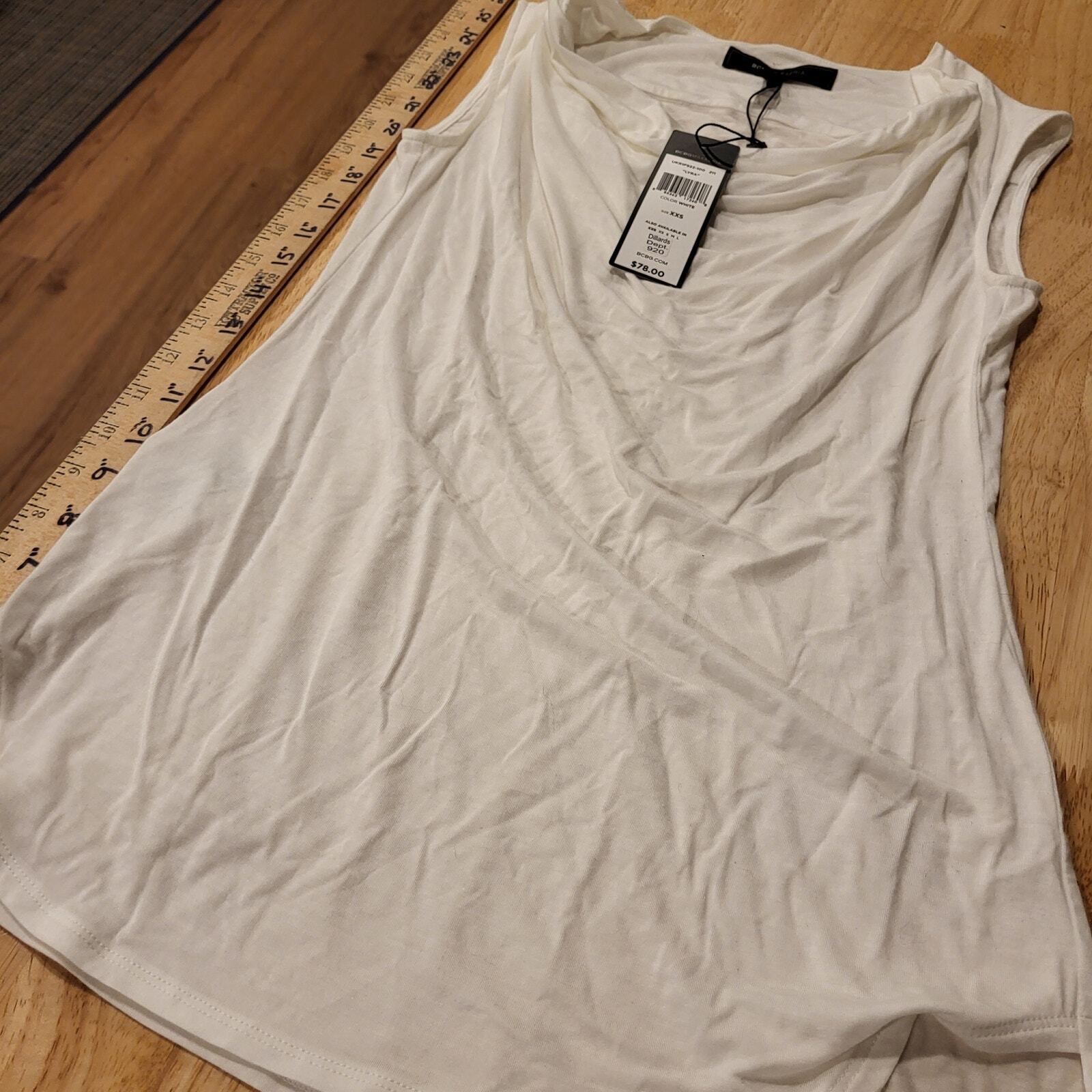 NWT BCBGMAXAZRIA XXS Lyra White Sleeveless Cowl Neck Knit T-Shirt