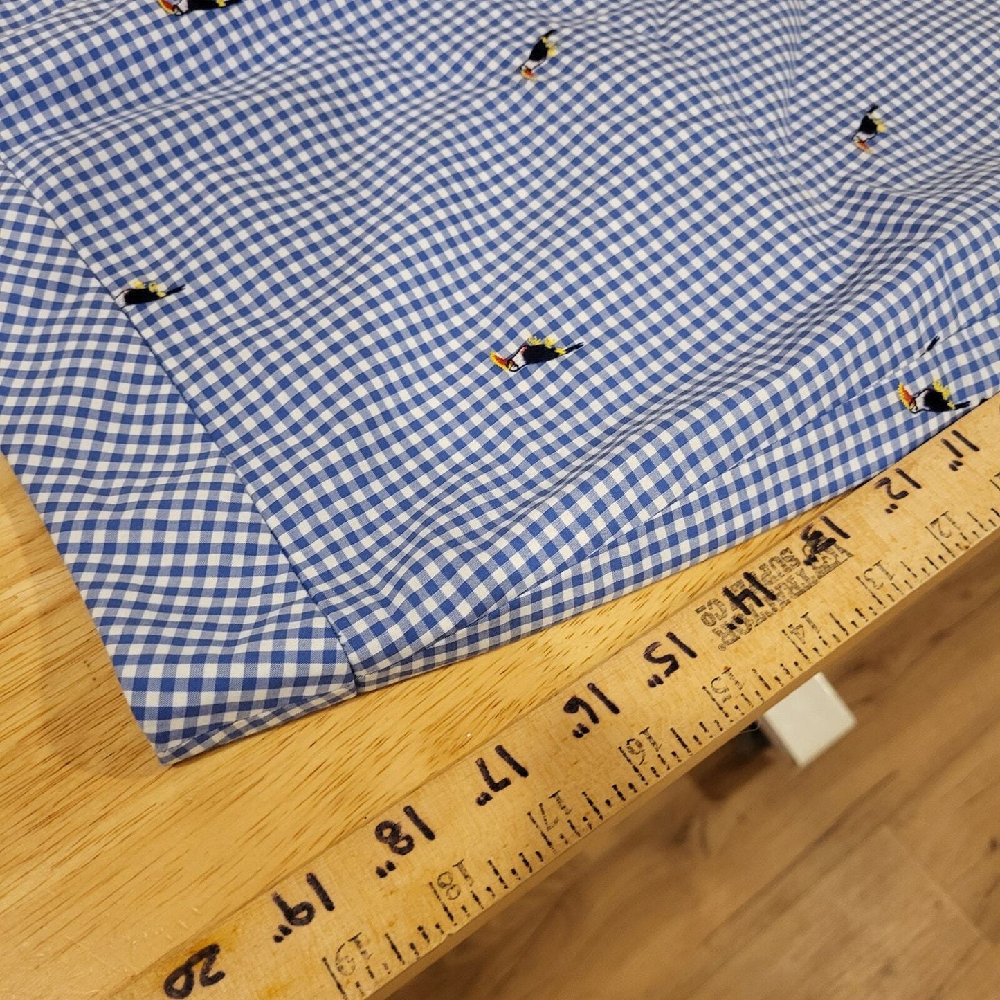 Talbots Blue Gingham Parrot Embroidered Cotton Pencil Skirt Invisible Zip 6