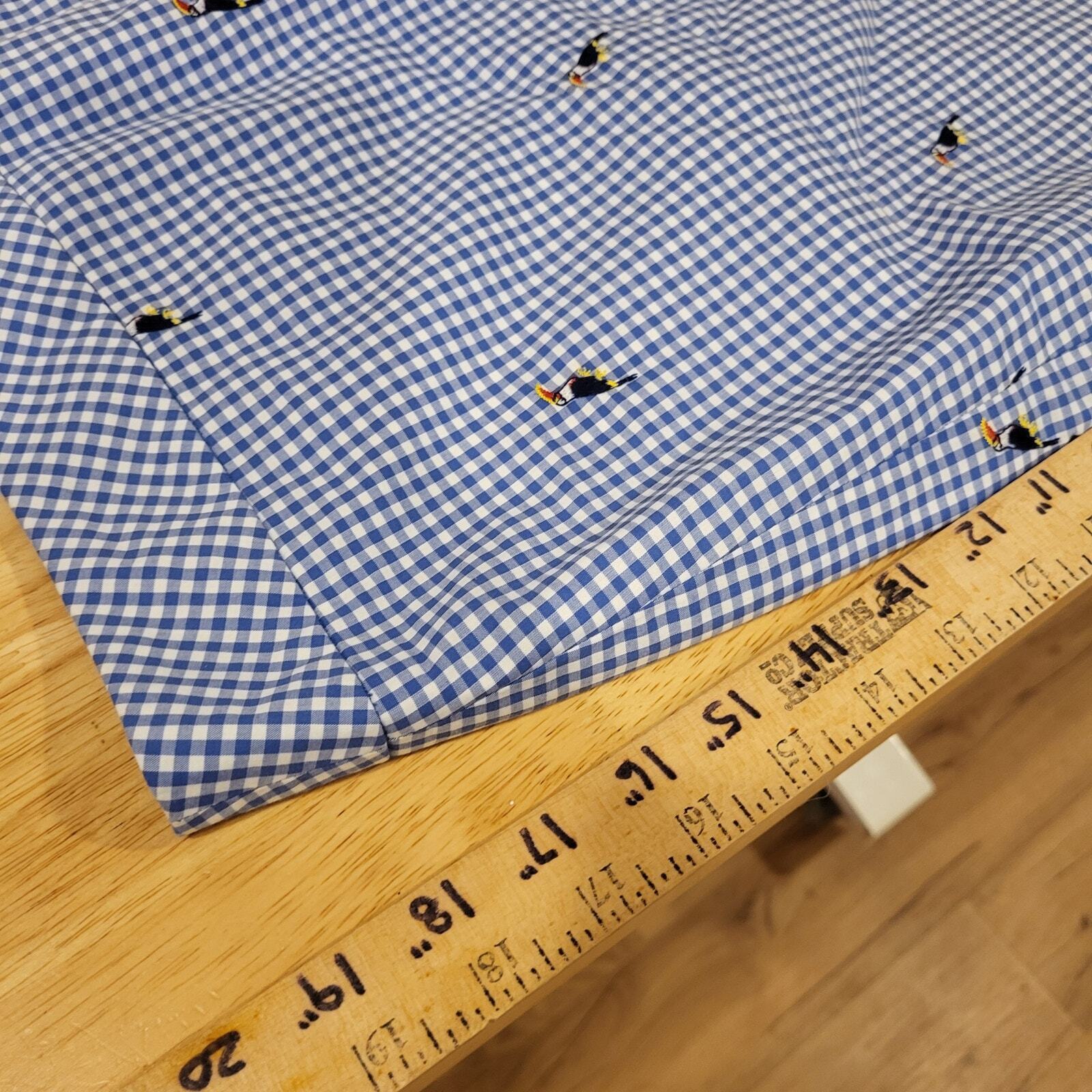 Talbots Blue Gingham Parrot Embroidered Cotton Pencil Skirt Invisible Zip 6
