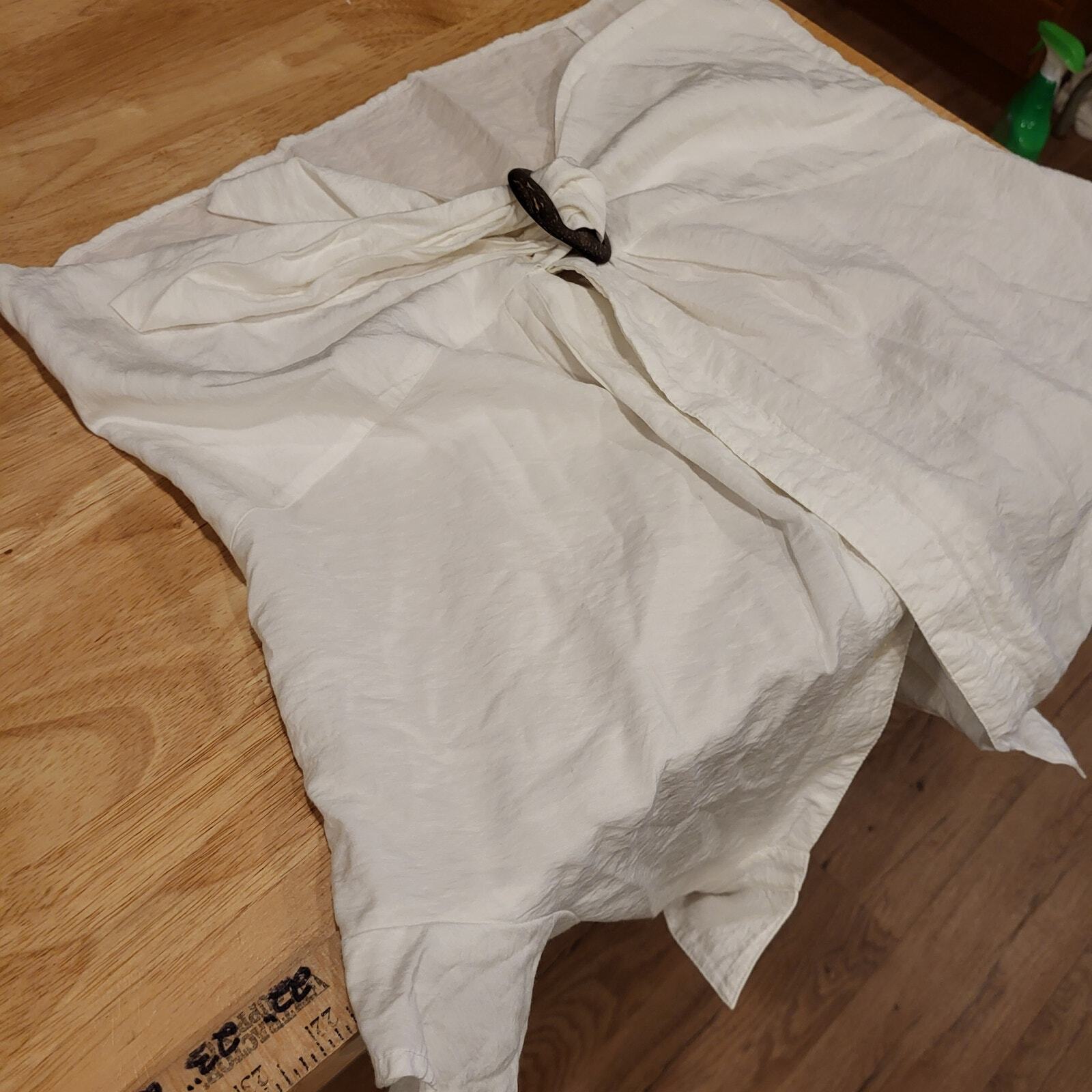 White Coldwater Creek Cotton Blend Short Sleeve Tie Front Button Down M