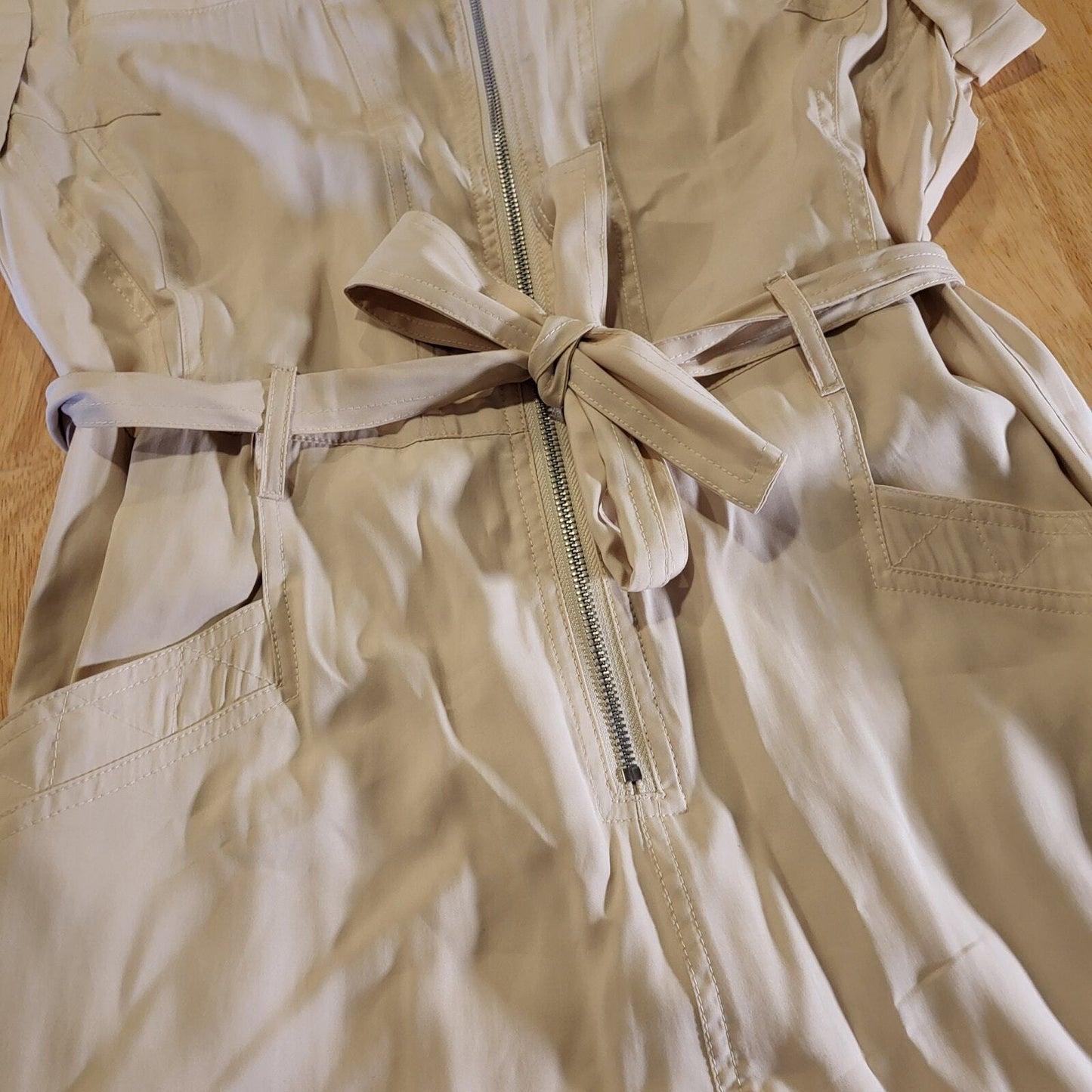 Skies Are Blue Beige Sleeveless Collared Button Up Jumpsuit Small 26" Rise 17" W