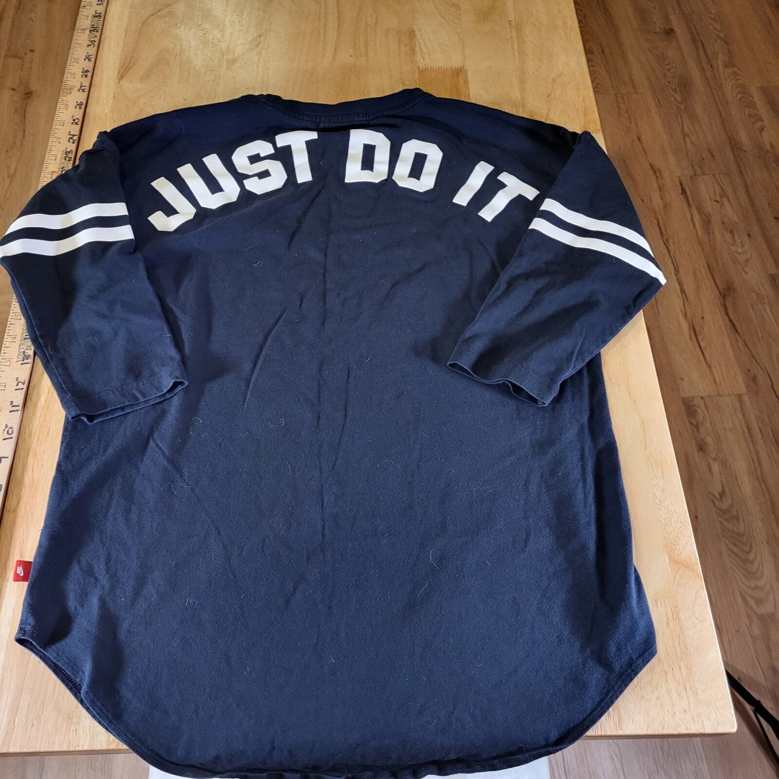 Nike Just Do It Blue White Stripe 3/4 Sleeve Shirt Jersey Medium 