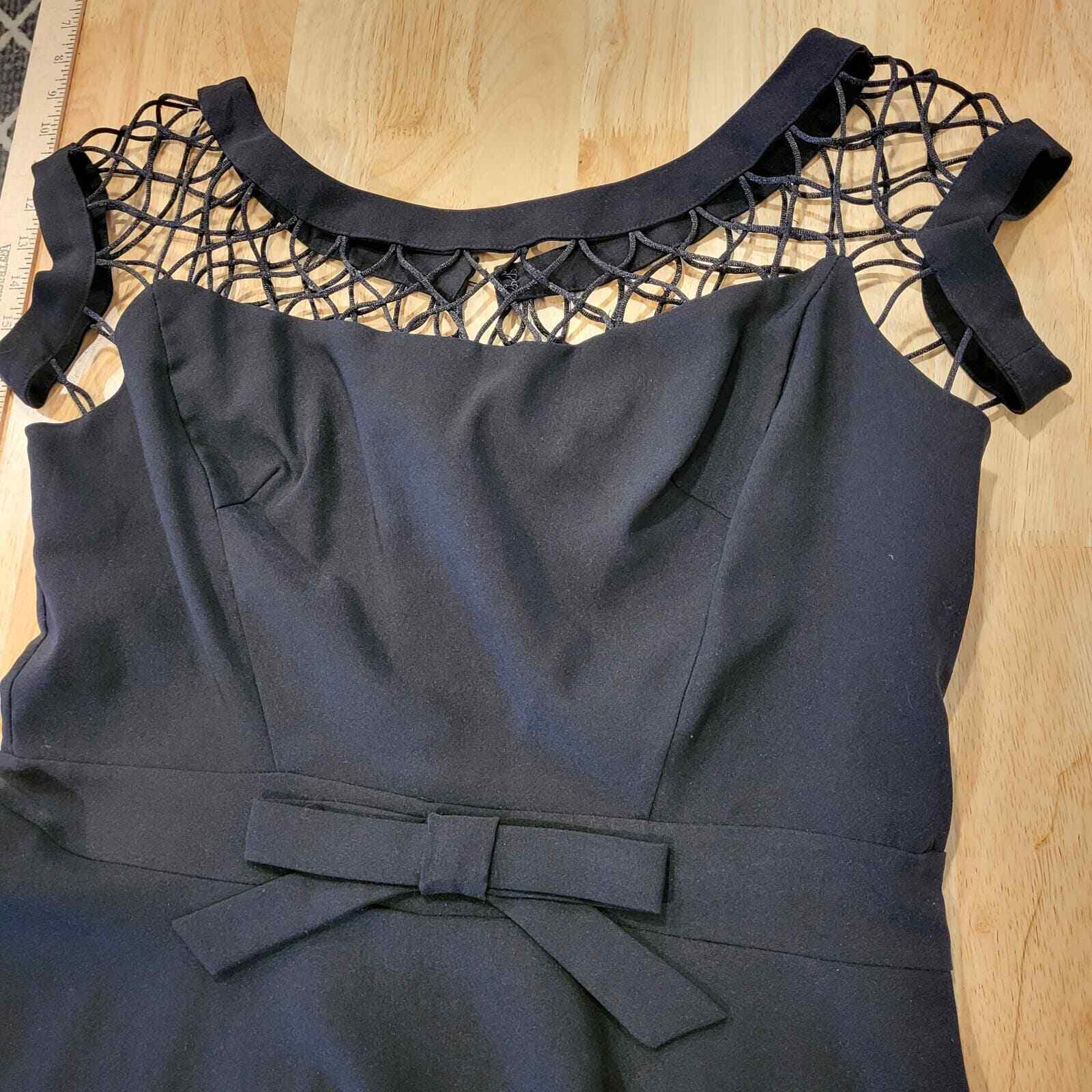Black Fit & Flare Dress Mesh Shoulder Bow Detail