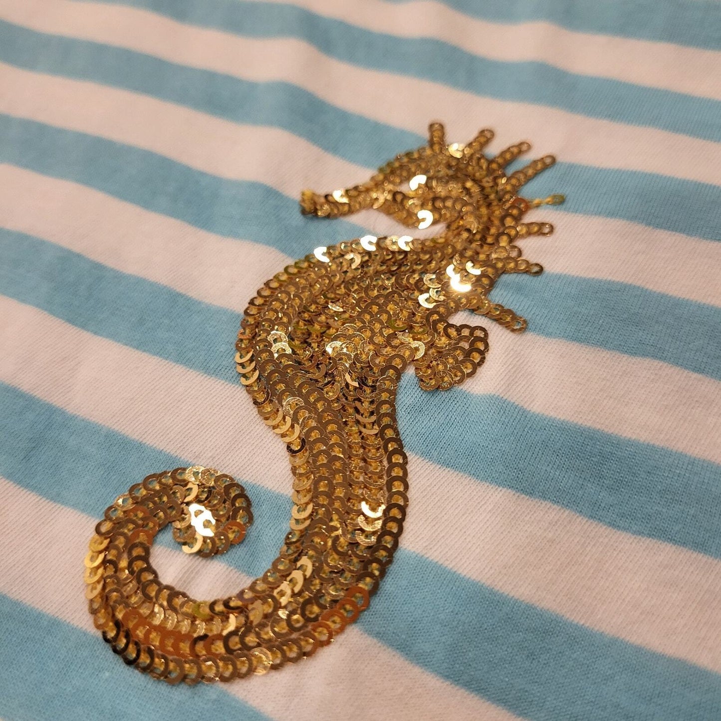 NWT Lily Pulitzer  blue white striped seahorse gold sequin embellishment 
