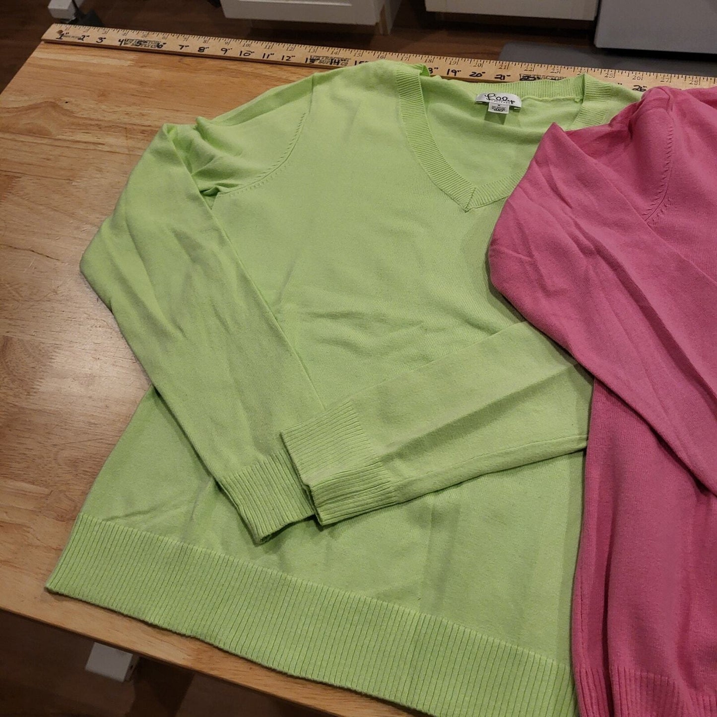 Lilly Pulitzer Lot of 2 Pink & Green Cotton Blend V Small Neck Sweaters 