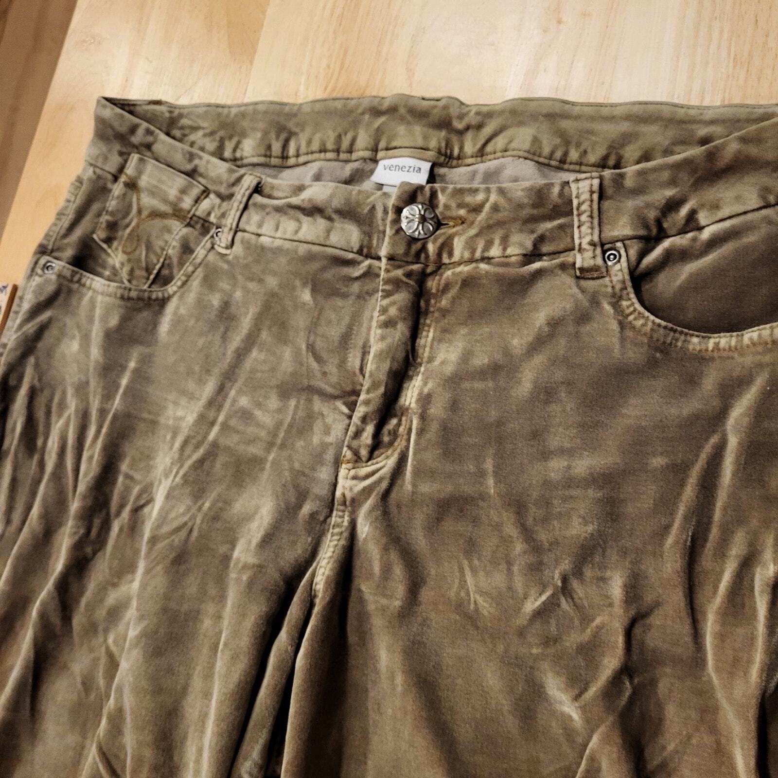 Vanezia Camel Soft Cotton Blend Velvet Straight Leg Pants SZ. 16 29" Inseam