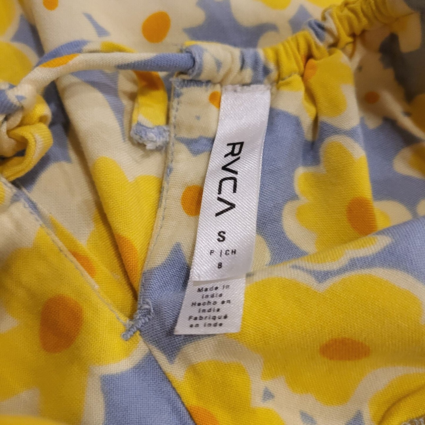 RVCA Yellow & Blue Floral Knit Spaghetti Strap Mini Dress Keyhole Opening Small