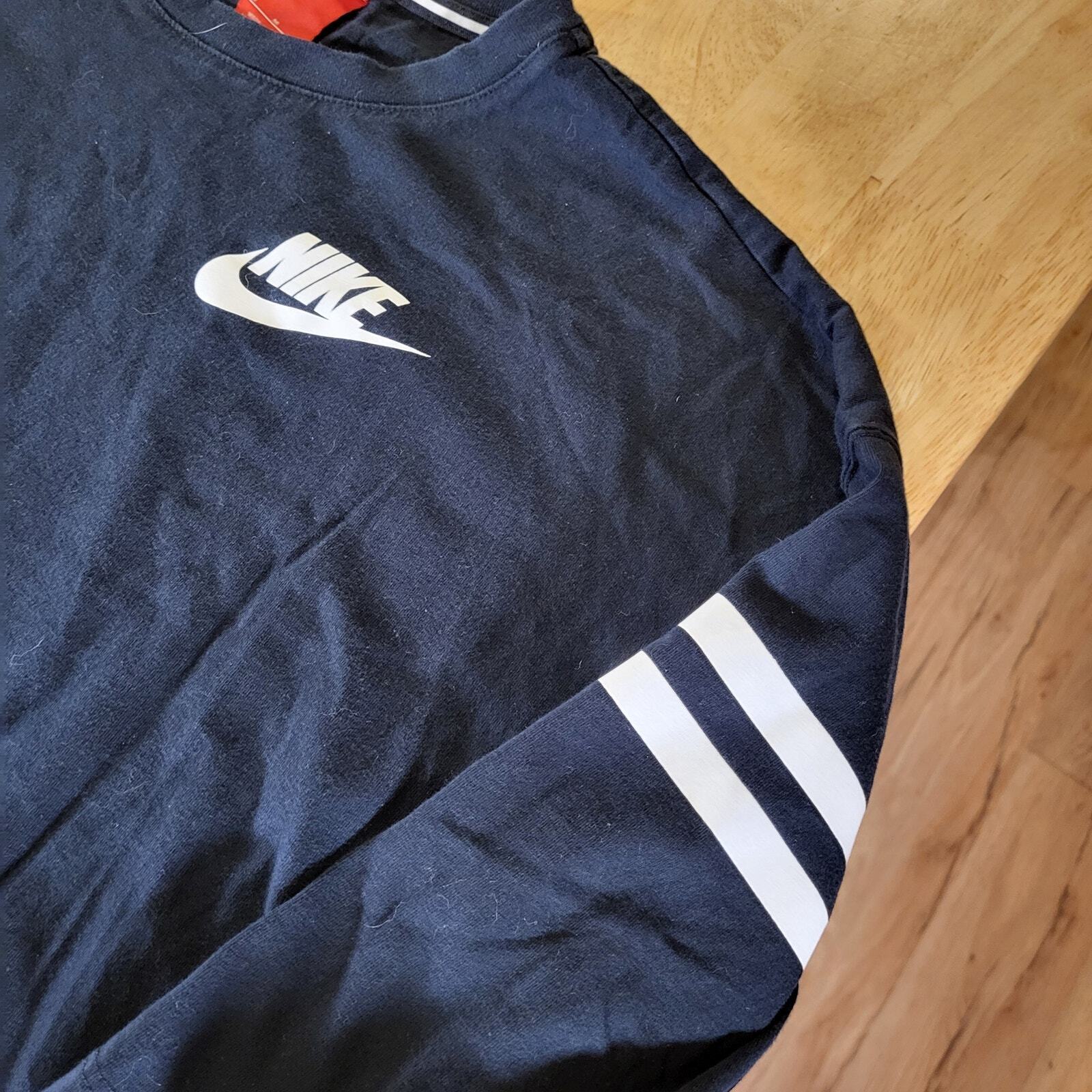 Nike Just Do It Blue White Stripe 3/4 Sleeve Shirt Jersey Medium 