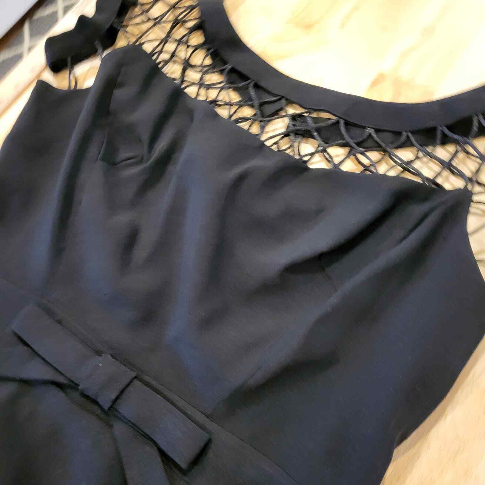 Black Fit & Flare Dress Mesh Shoulder Bow Detail
