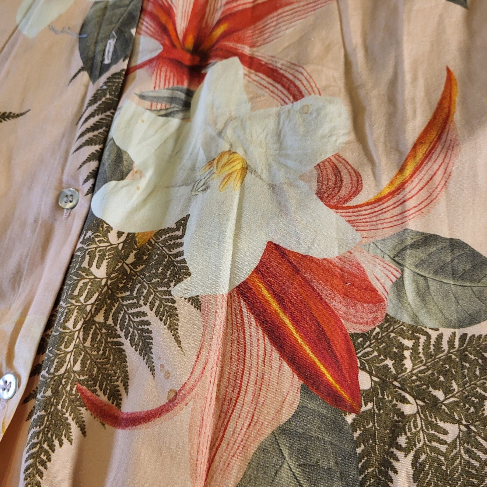 Zara Woman Pink Floral Tropical Shirt Dress Collared Button Belt Loop Small 