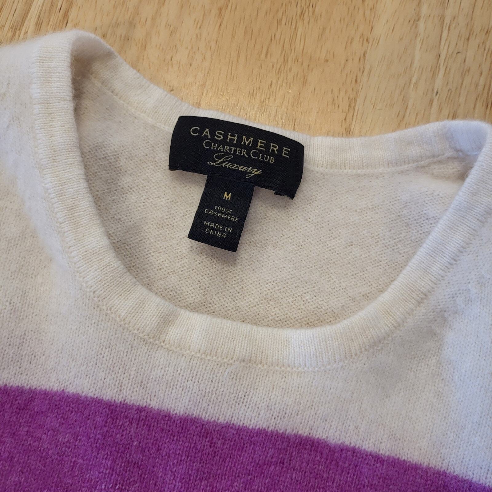 Charter Club Luxury 100% Cashmere Pink & Green Stripe Crew Neck Sweater Medium