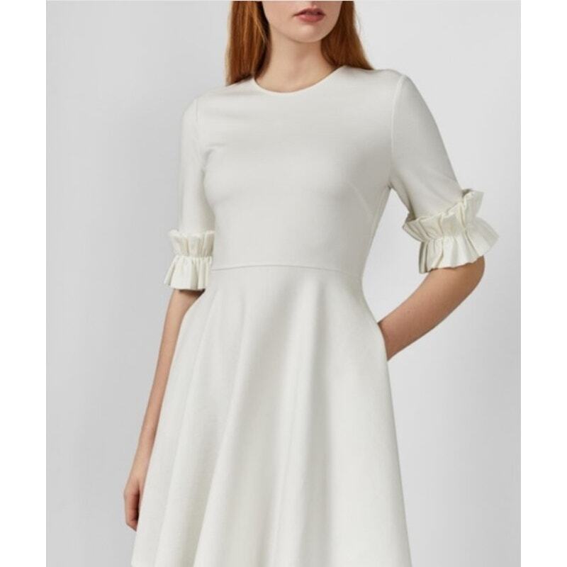 Ted Baker White Ritzi Ruffle-Trimmed Tea Length Viscose Dress Size 2