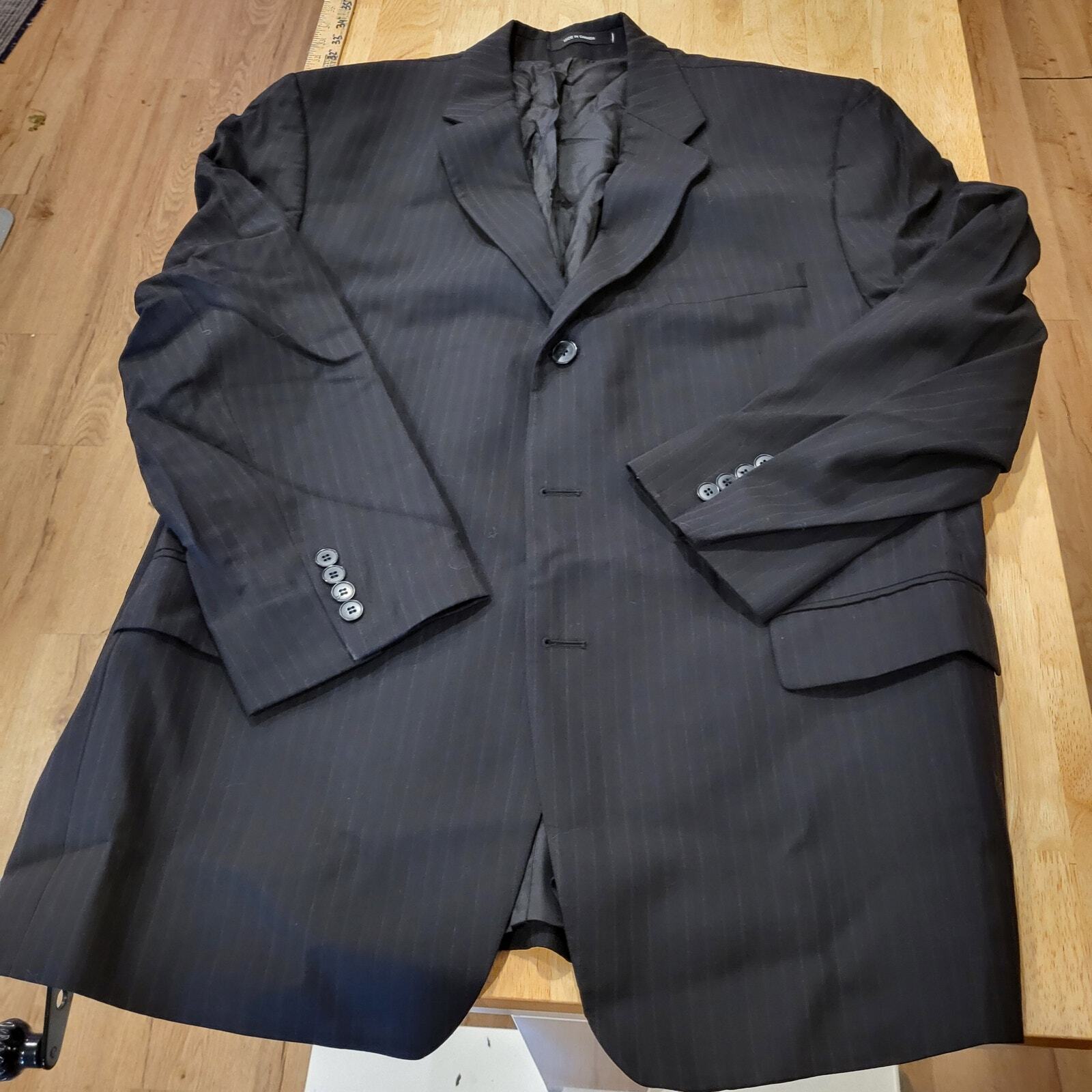 DKNY Black Pinstripe 100% Wool Suit jacket 32" Long 25" P2P
