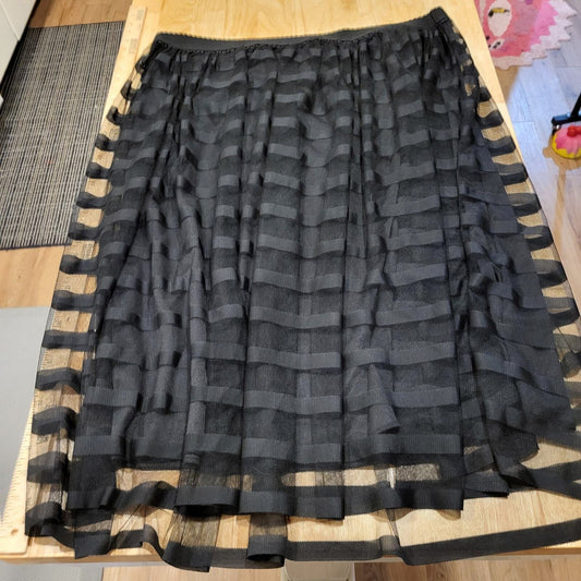 Black ribbon mesh elastic waist A-line skirt 2x lined goth 38" Waist