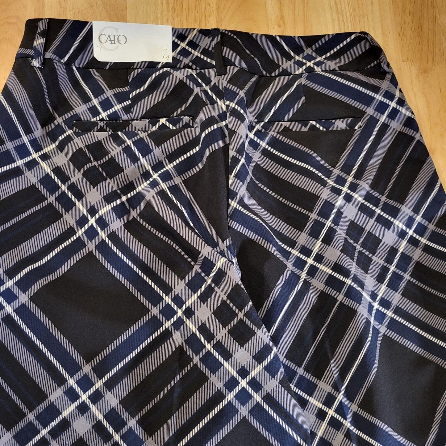 Nwt Cato Blue Plaid Wide Leg High Waisted Rayon Pants Size 14 32" Waist