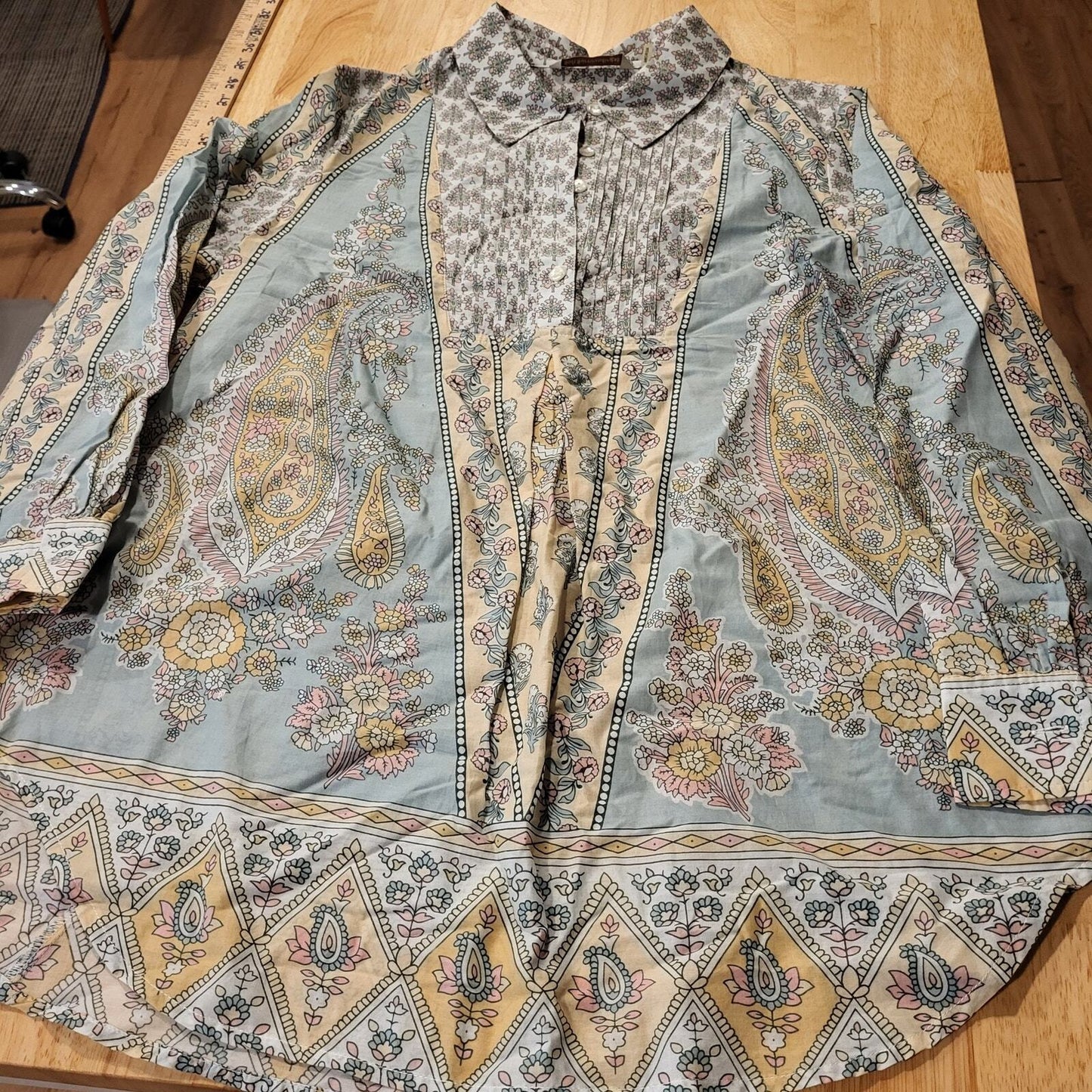 Soft Surroundings Voile Tabitha Tunic Blouse Paisley Petite Medium Collared