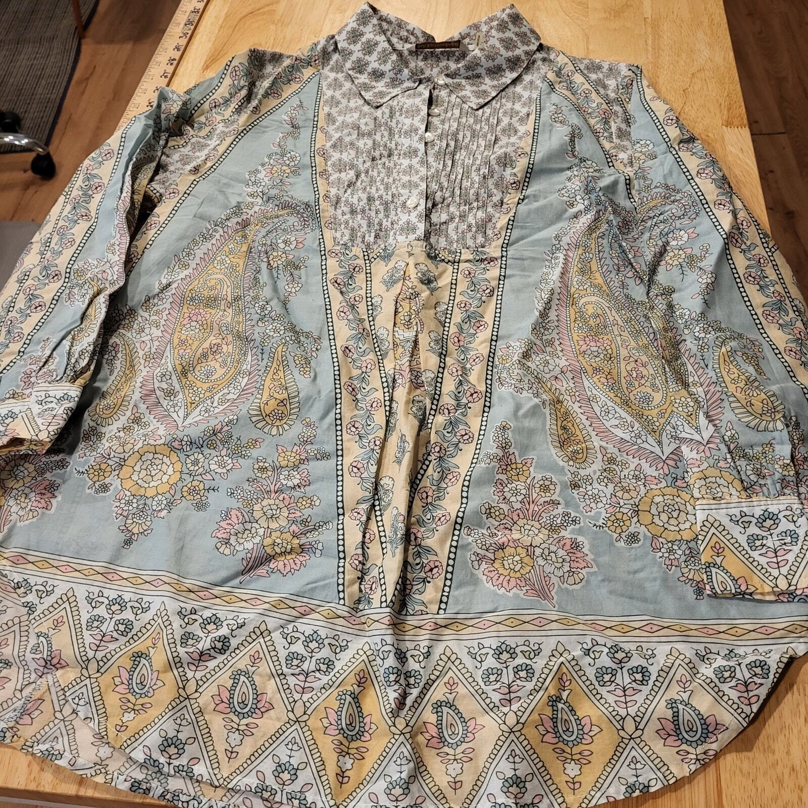 Soft Surroundings Voile Tabitha Tunic Blouse Paisley Petite Medium Collared
