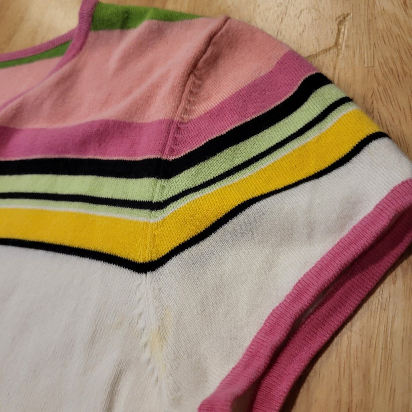 Lilly Pulitzer Pink Green Blue Stripe Knit Cap Sleeve Small Top 18" P2P Button