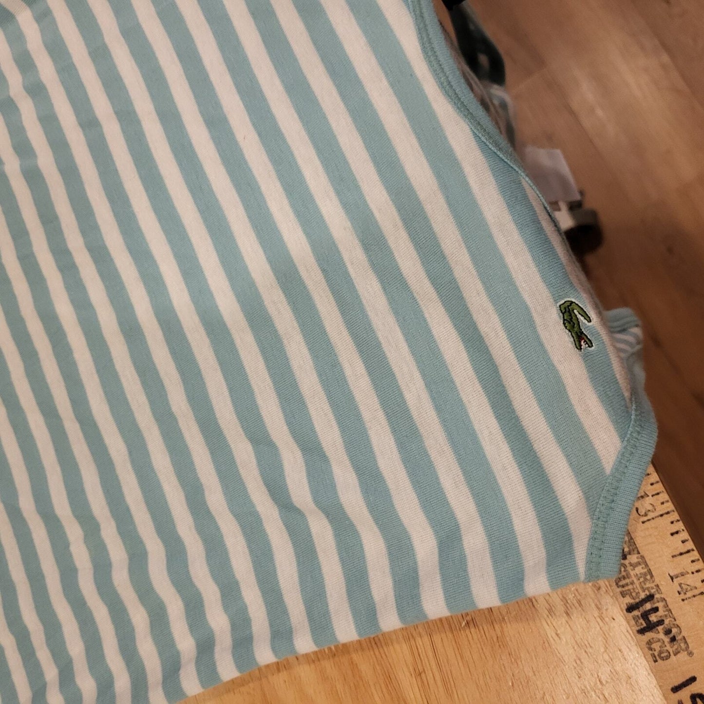 Lacoste sky blue & white dropped size 38 100% cotton tank 13" p2p stretch