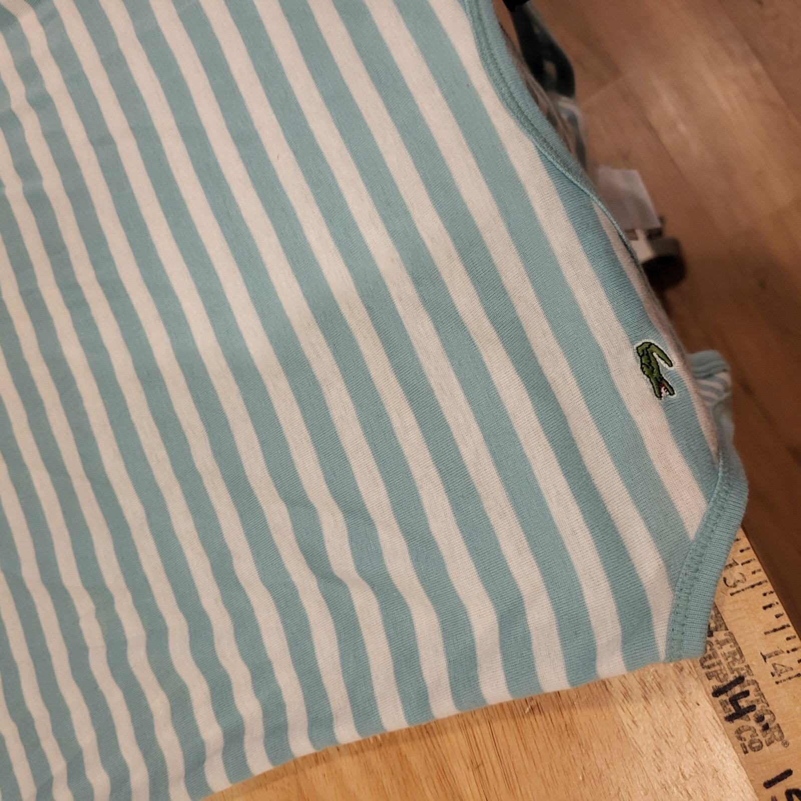Lacoste sky blue & white dropped size 38 100% cotton tank 13" p2p stretch