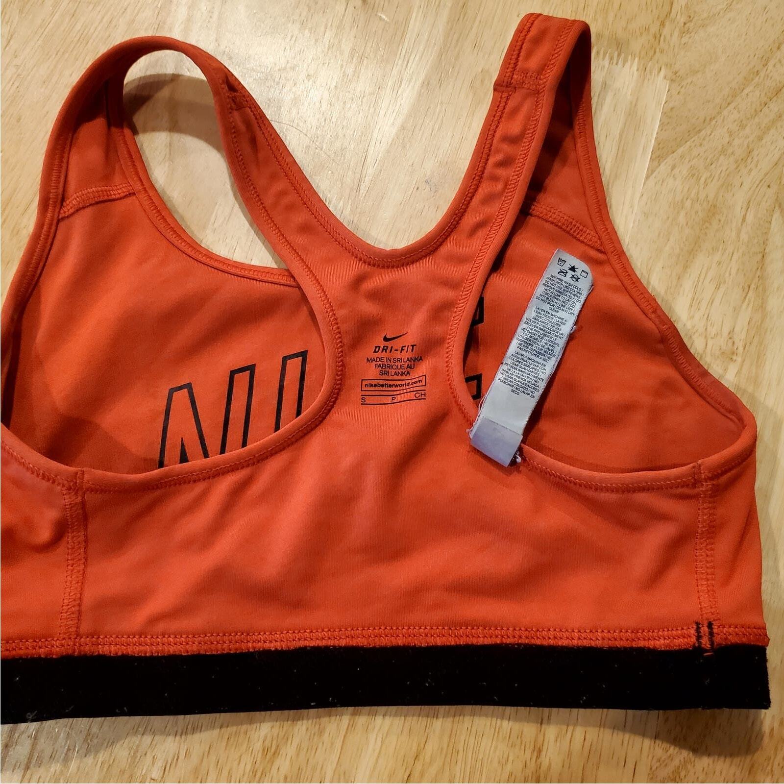 Red Nike Sports Bra Script Print Black Trim Elastic Small