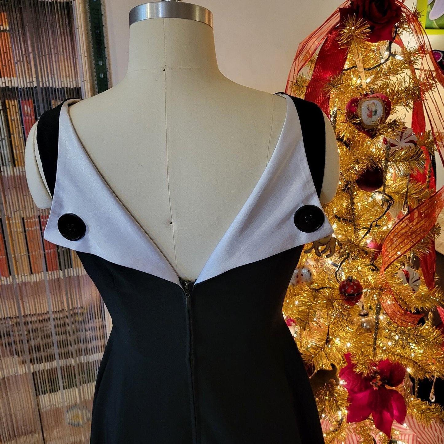 Black Betty Paige BY Tatiana Dress Winged Back Detail Viscose Blend XS 45" Long