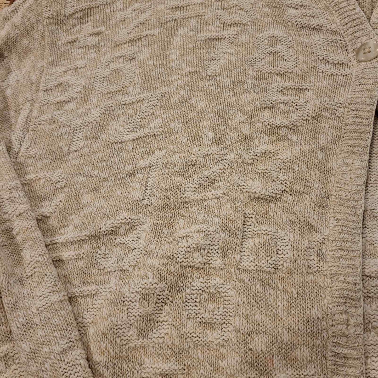 Vintage Sweater School Teacher Theme Embossed ABC 123 Beige Cardigan Large USA