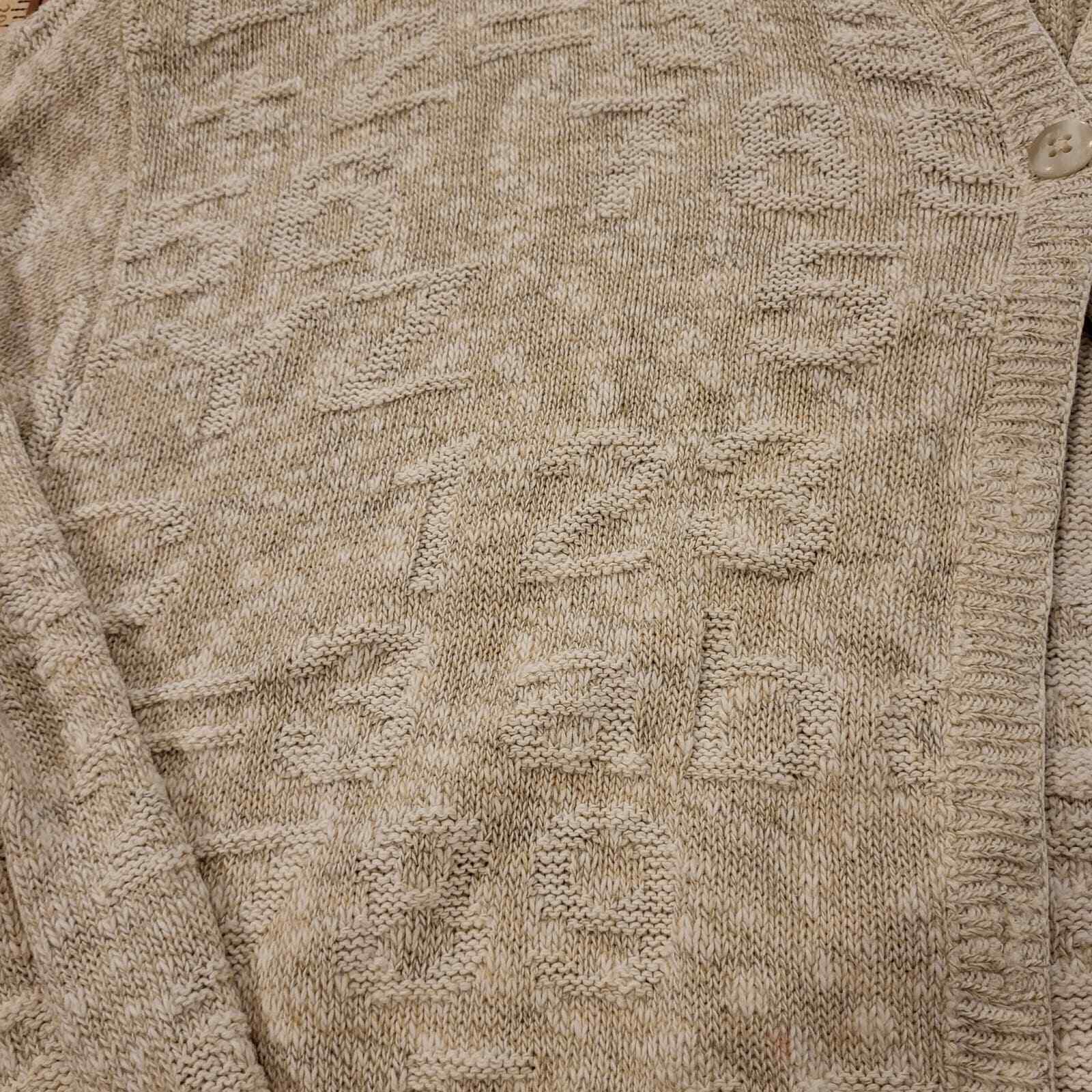 Vintage Sweater School Teacher Theme Embossed ABC 123 Beige Cardigan Large USA