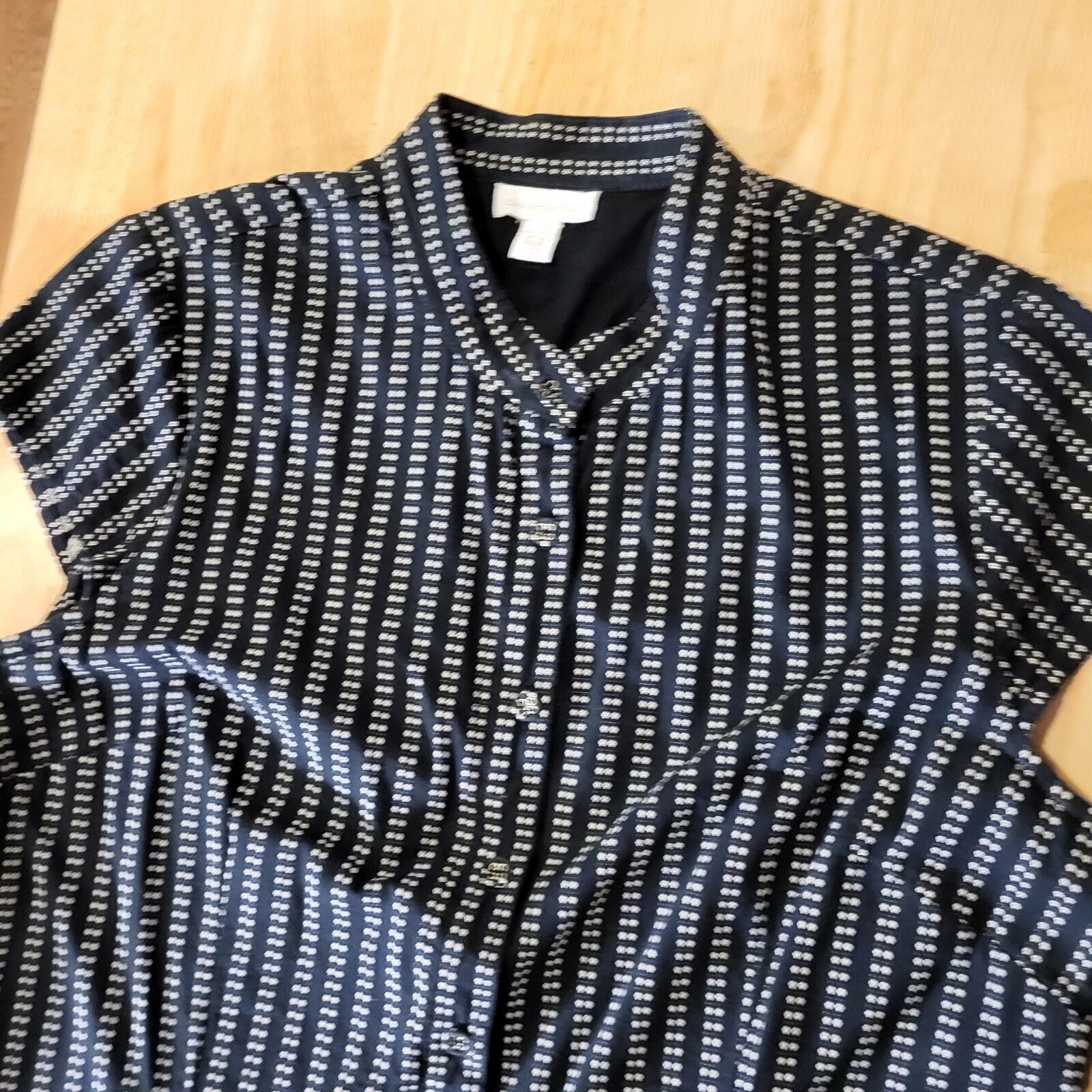 Charter Club Blue Striped Dot Button Shirt Dress Cap Sleeve Mandarin Collar 14