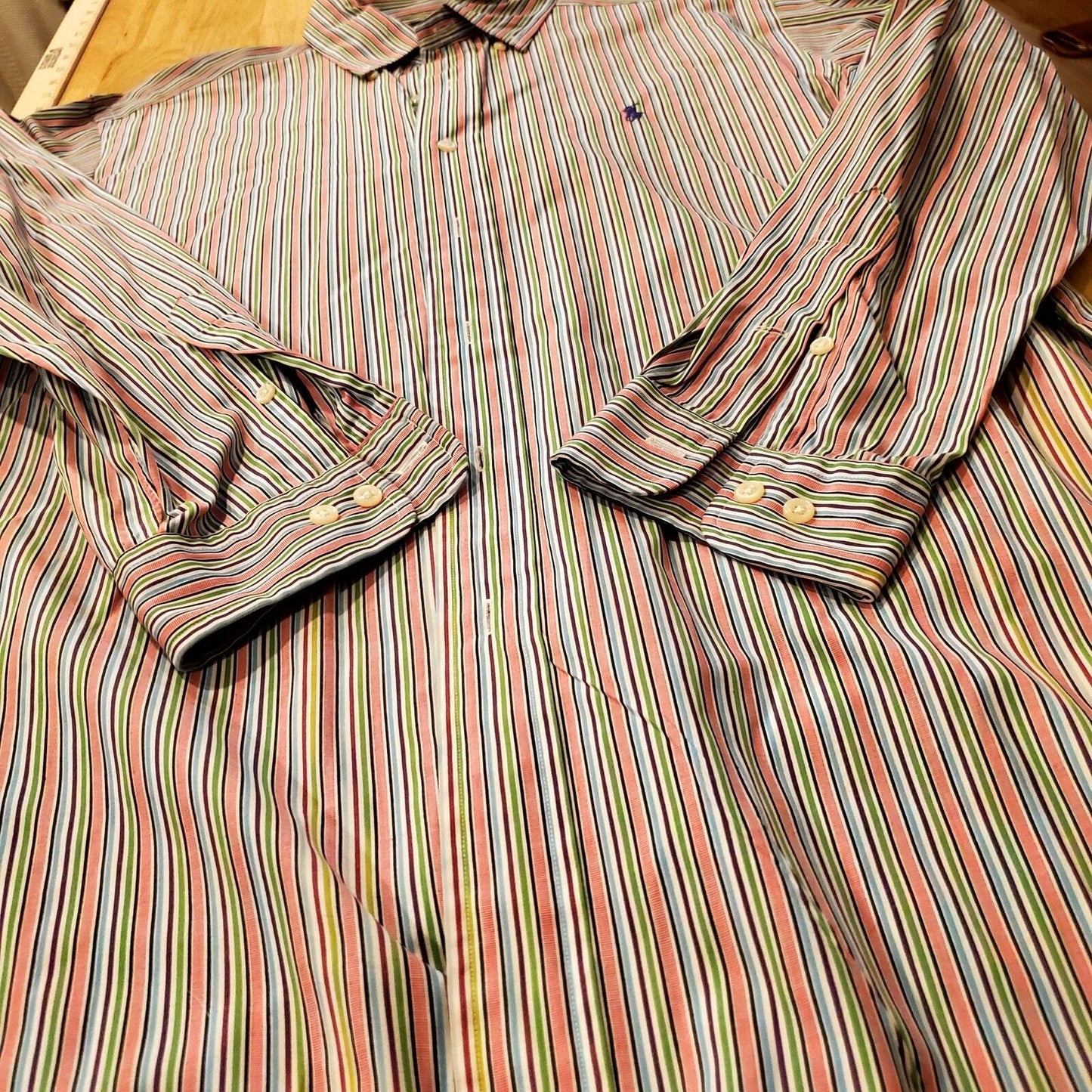Ralph Lauren Pastel Colorful Striped Classic Fit Men's Button Down 32/33 Collard