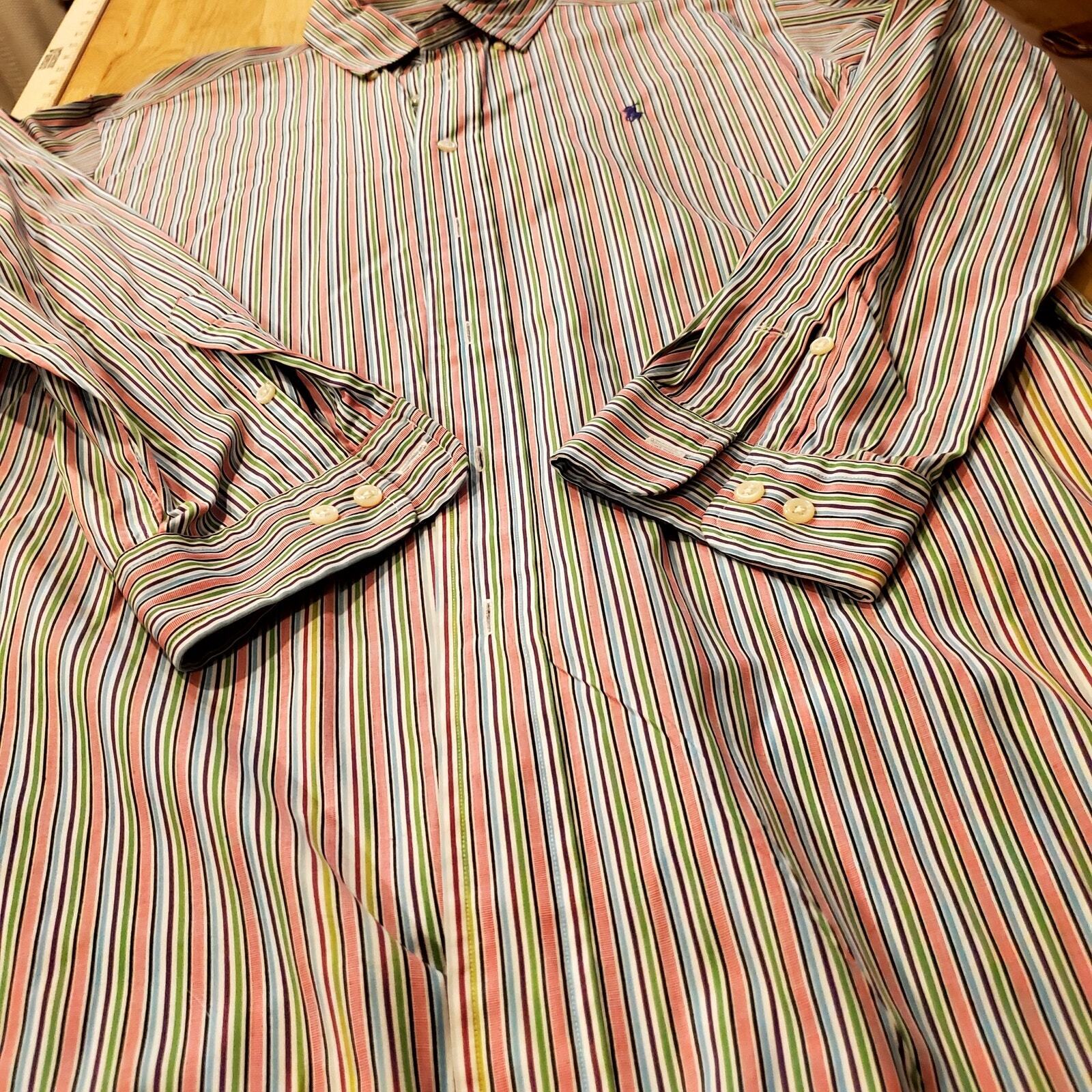 Ralph Lauren Pastel Colorful Striped Classic Fit Men's Button Down 32/33 Collard